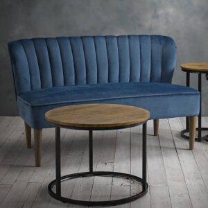 Belle Velvet 2 Seater Sofa With Wooden Legs In Midnight Blue