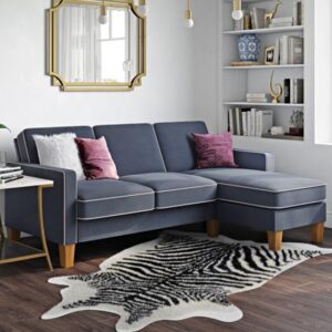 Bowens Fabric Corner Sofa With Light Walnut Feet In Blue