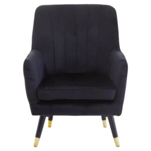 Lagos Velvet Scalloped Armchair In Black With Black Legs