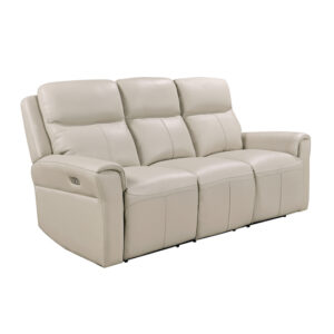 Raivis Leather Electric Recliner 3 Seater Sofa In Stone