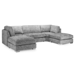 Burton Velvet Fullback U Shape Corner Sofa In Platinum