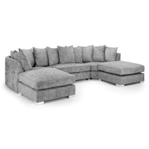 Burton Velvet Scatterback U Shape Corner Sofa In Platinum