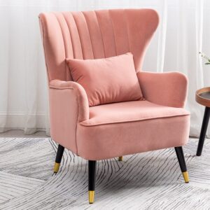Comfortable Velvet Wingback Armchair with Cushion