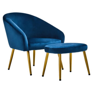 York Velvet Armchair Chair And Footstool In Midnight Blue