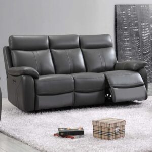 Colon Electric Leather Recliner 3 Seater Sofa In Dark Grey