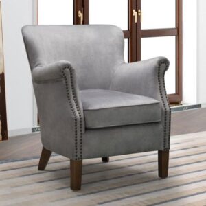 Harlow Velvet Upholstered Vintage Armchair In Pewter Grey