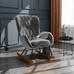 Rhombus Linen Rocking Chair Armchair With Pocket