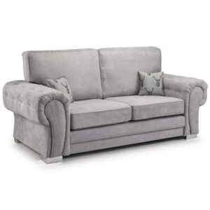 Verna Fullback Fabric 3 Seater Sofa In Grey