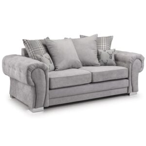 Verna Scatterback Fabric 3 Seater Sofa In Grey
