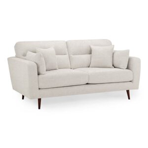 Zurich Fabric 3 Seater Sofa In Beige With Brown Wooden Legs