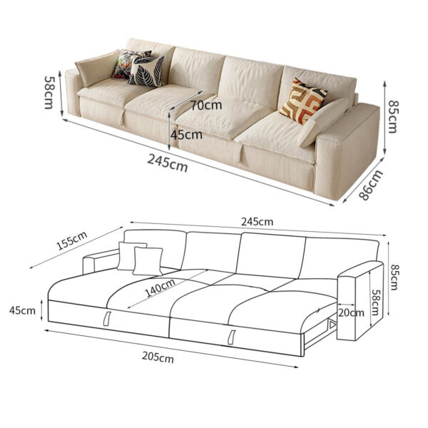 Cottonfy Creamy Tofu Block Pullout Sofa Bed with Storage