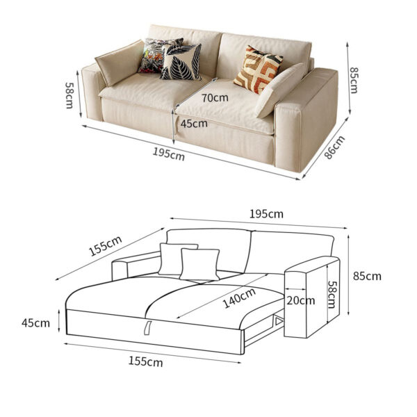 Cottonfy Creamy Tofu Block Pullout Sofa Bed with Storage