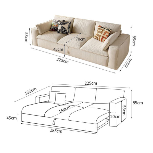 Cottonfy Creamy Tofu Block Pullout Sofa Bed with Storage