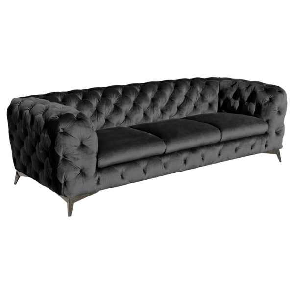 Endicott Velvet Deep Button 3 Seater Sofa In Black